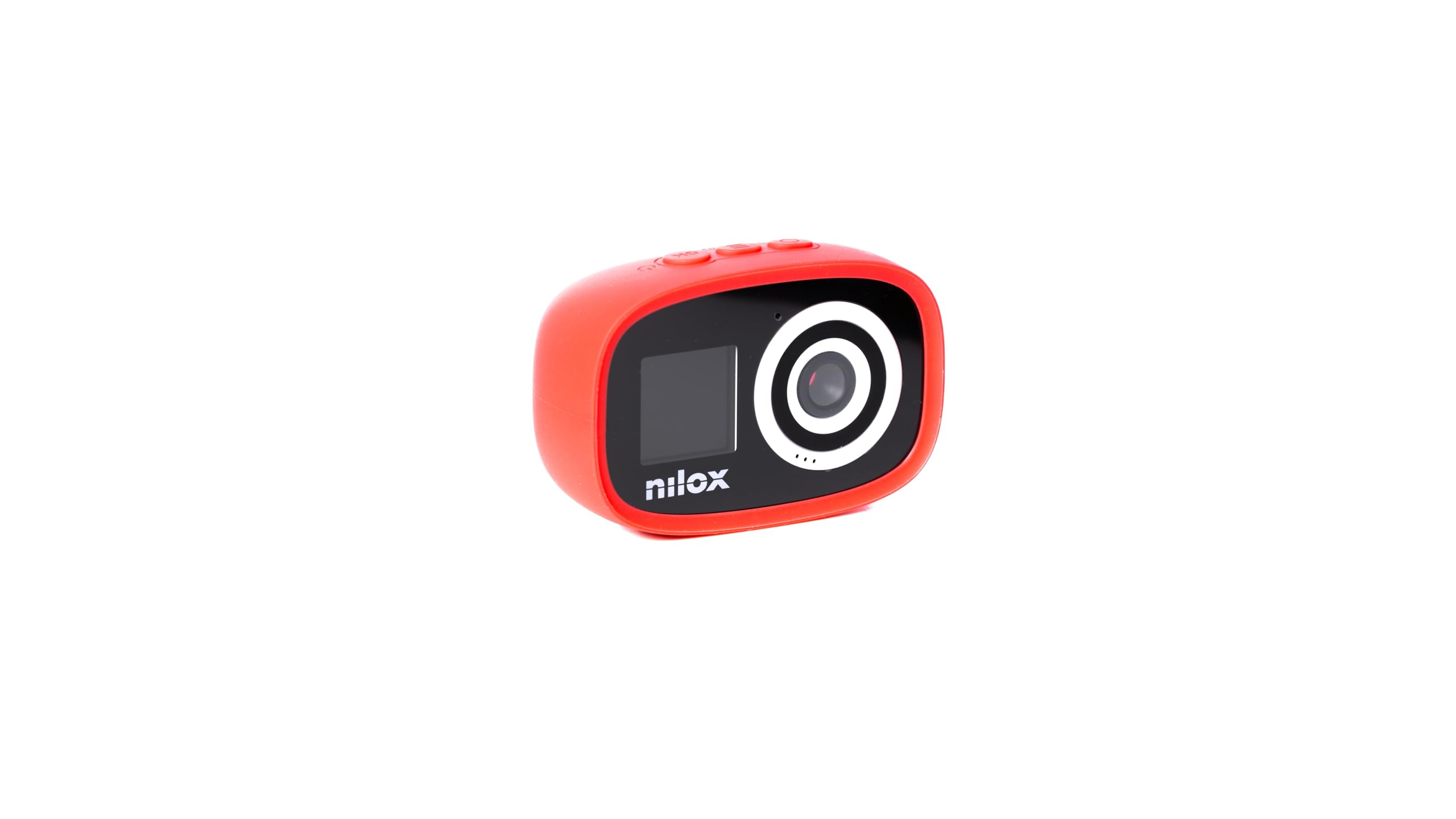 Nilox, Action Cam Kidscam, Action Camera Risoluzione 12Mp, Schermo LCD 1.4", Connessione Wifi, Resistente all'Acqua IP67 con Custodia Protettiva, Batteria 700 mAh, Memoria SD fino a 32 GB, Rosso