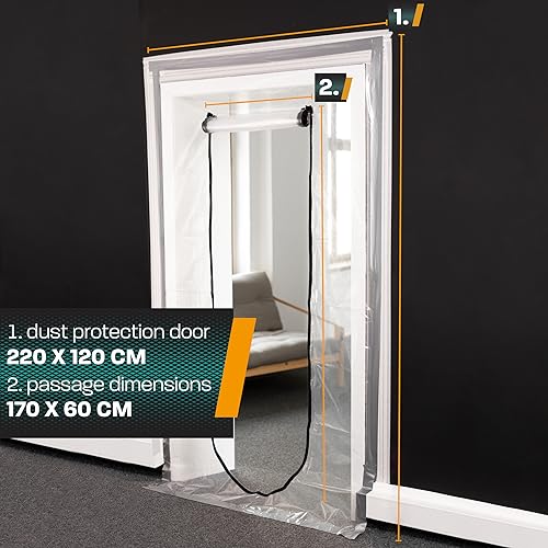 Hinrichs Dust & Door Cover with Zip - Transparent Protection for Renovations and Clean-Ups - 220x120cm Zipped Doorway Sheet