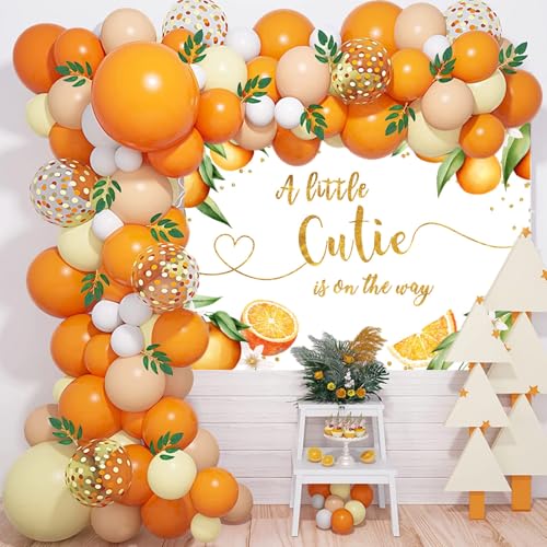 image for Mocsicka Orange Baby Shower Backdrop 7x5ft - A Little Cutie is on The 