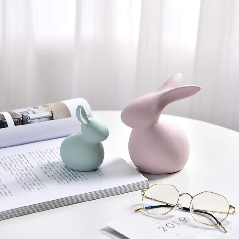 Couple de lapins en céramique blanche, statuettes d'artisanat d'art pour collection