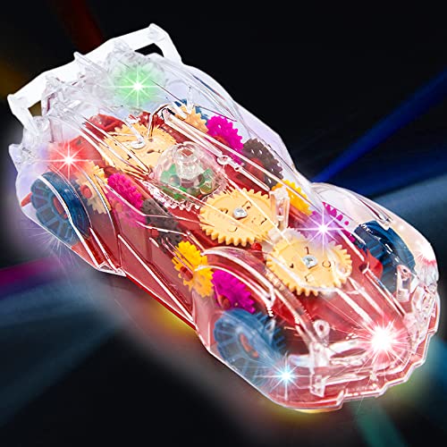 Light Up Car Transparent Gear Racer Toy Car For Kids, 1Pc, Bump And Go Toy Car With Colorful Moving Gears, Music, And Led Effects, Fun Kids Car Toys For Boys, Great Birthday Gifts For 3 Year Old Boys #TOP6