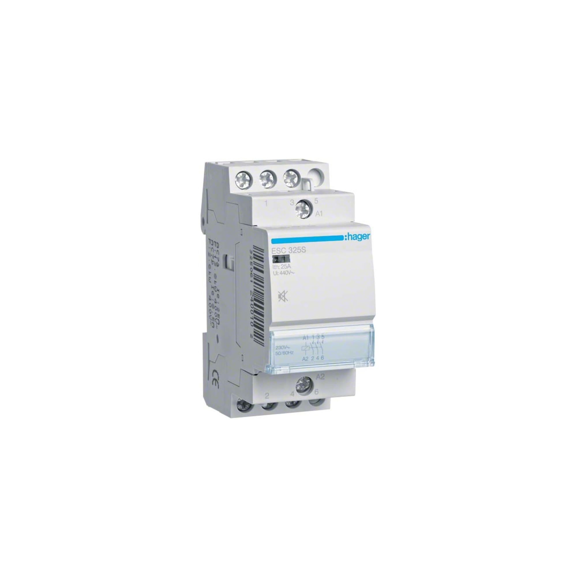 Hager – ESC325S – CONTACTOR Quiet, 25 A, 3 Na, 230 V