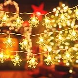 🎄 Decoración perfecta: Esta cadena de luz blanca cálida tiene 40 LED con un diseño único de copo de nieve, cada luz LED parece un copo de nieve cristalino, brillando en la noche oscura. Decoración perfecta para dormitorios, fiestas, festivales, bodas...
