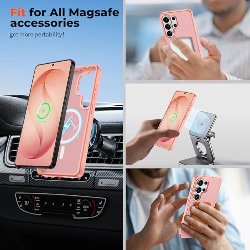 Image of SUPFINE Magnetic for Samsung Galaxy S26 Ultra Case with Screen Protector, (Built-in Magnets) (Military Grade Drop Protection) Slim Translucent Shockproof Phone Case,Light Pink