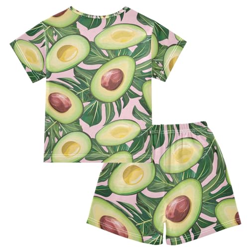 ALAZA Avocado Palm Leaves Fruit Pajamas Set Short Sleeve Cotton Sleepwear Summer Pjs 2 Piece 5-14Y2