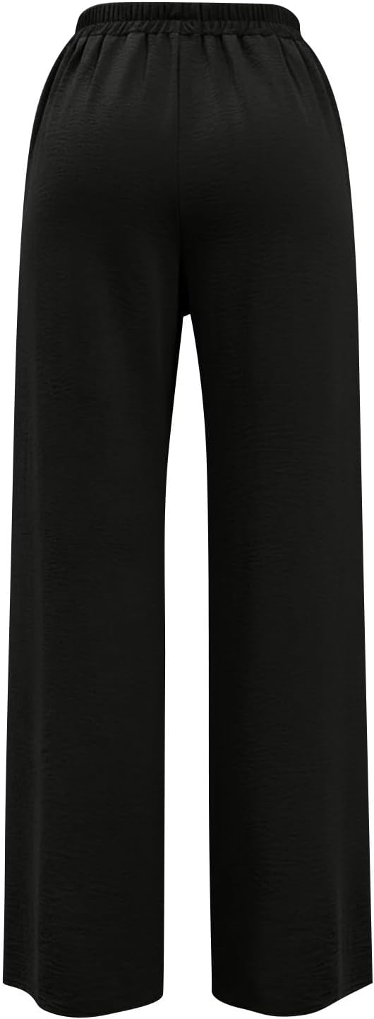 Linen Pants for Women - Wide Leg Elastic High Waist Casual Cotton Linen Pants Drawstring Plus Size Loose Trouser - Image 5