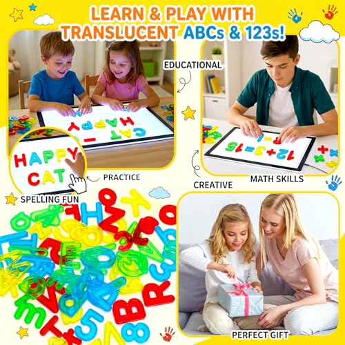 Image of Bbiamsleep 134PCS Plastic Letters and Numbers Light Table Manipulatives | Transparent Letters and Numbers Plastic Alphabet Letters Light Table Accessories for Counting and Spelling