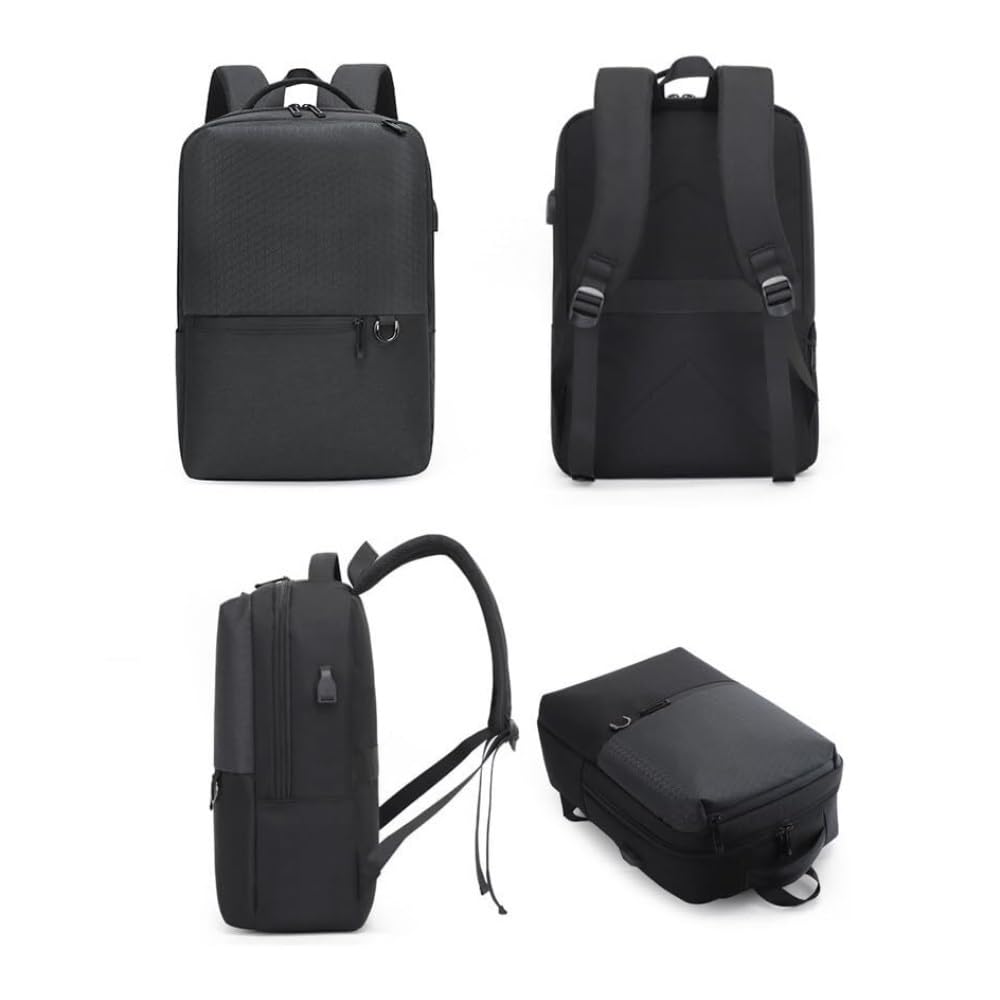 Zaino, Zaino in nylon | Multicolor con USB for lavoro in viaggio: uso quotidiano(Nero)