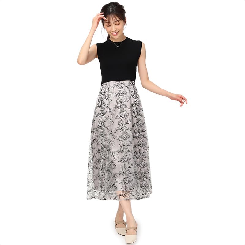 美品】Rosasen 異素材ワンピース 白×カーキ ボア 中綿 ゴルフウェア