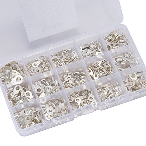 Terrans 375 Pcs 15 in 1 Non-Insulated Ring Fork U-Type Terminals Tin-Plated Copper Terminals Assortment Kit Cable Wire Connector Crimp Spade Electric Wire Wiring Kit