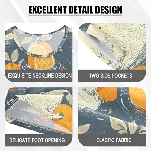 ALAZA Polar Bear Fruit Orange Pajamas Set Short Sleeve Cotton Sleepwear Summer Pjs 2 Piece 5-14Y4