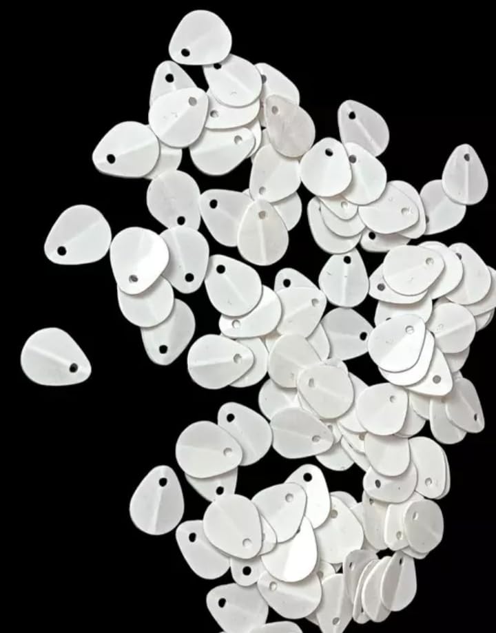 The Craft Cartel White Opaque Drop Shape 1 Hole Plastic Sequins/Sitara (Size 10 mm) Use for Saree/Dupatta/Lehanga/Kurti/Blouse/Dresses/Embroidery Work/School Project/Art and Craft. (100 Gram)-image-37