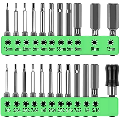 SWANLAKE 23-Piece Hex Head Allen Wrench Drill Bit Set, S2 Steel, Metric & SAE Hex Bit Set, 2.3" Long, Magnetic Tips Cover