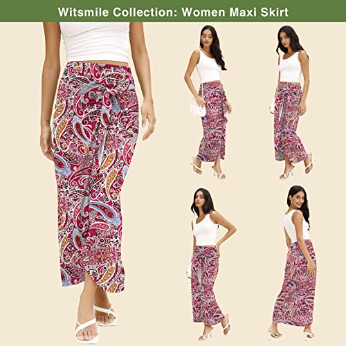 Witsmile Women’s Elegant High-Rise Boho Knit Wrap Skirt Long Maxi Draped Skirt With Slit For Women Fall Fashion 2023 (Fp Paisley Red,Xl) #TOP1