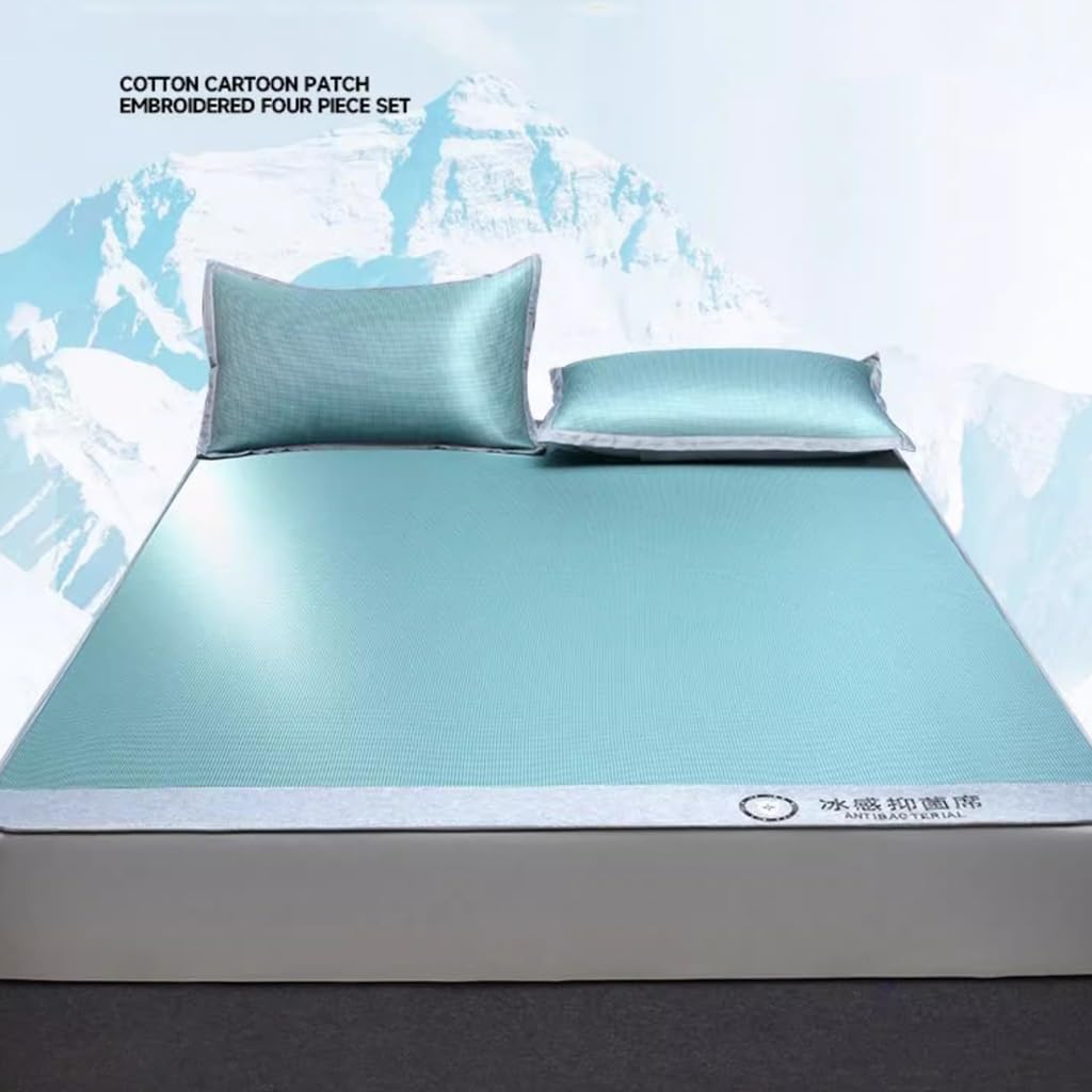 WIGSELBL Cooling Mattress Pad for Hot Sleepers,Ice Silk Cool Mat,Summer Sleeping Pad Ice Rattan Mat Set,Foldable Rattan Bed Pad Cover Quick Cooling(Style-1,120 * 190cm)