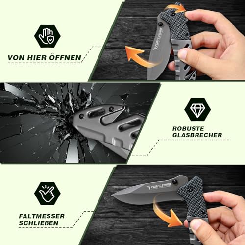 PURPLEBIRD Klappmesser Edelstahl Gurtschneider Glasbrecher Grau – Ansicht 4