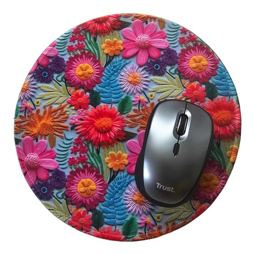 Millie & Boo Tapis de souris antidérapant en microfibre – 22 cm de diamètre, 2 mm d'épaisseur, parfait tapis de souris et organisateur de bureau pour femmes travaillant à la maison (fleurs colorées)
