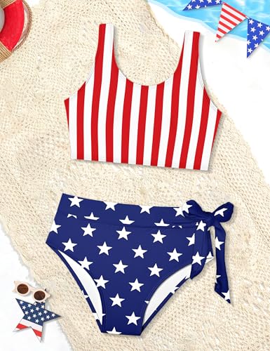 Image of Girls Tankini Swimsuits Tropical Print Bathing Suit Two Piece Girls' Swimwear with Tie Side Knot 9-16T