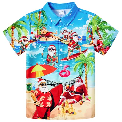 Image of uideazone Boys Novelty Print Short Sleeve Button Down Hawaiian Shirt 5-14Y