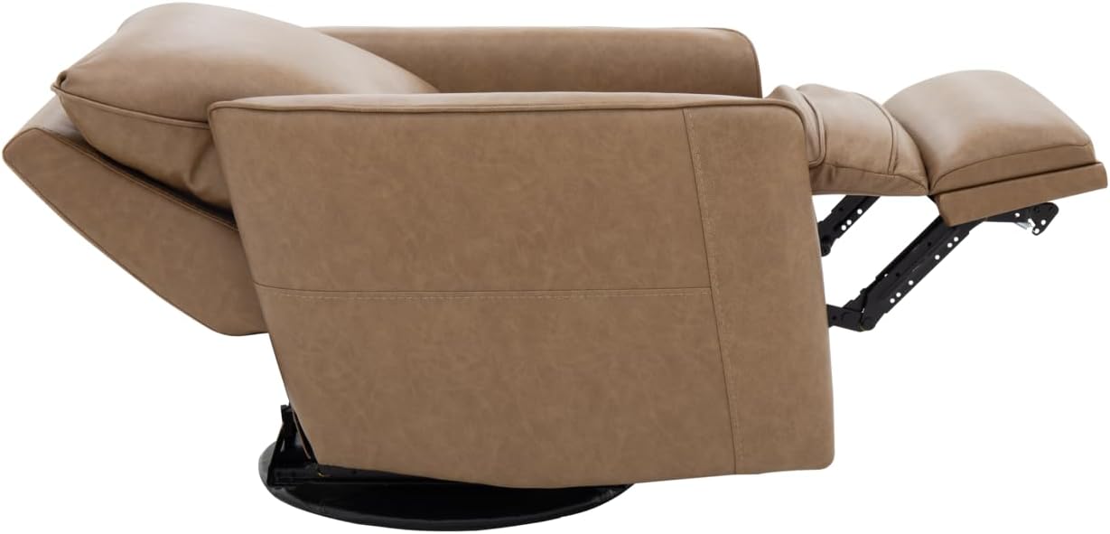 Geri view of the BarcaLounger Maple Power Swivel Glider Recliner, showing the semi-attached back cushion.