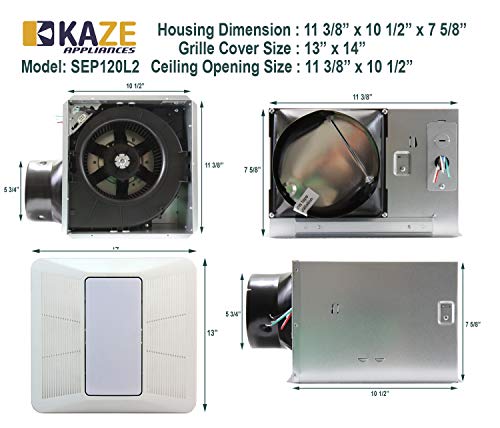 KAZE APPLIANCE Ultra Quiet Bathroom Exhaust Fan with LED Light and Night Light (120 CFM, 0.3 Sone) - Thumbnail 4