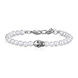 6mm Skull Bracelet Beaded Bracelet for Men, Onyx/Turquoise/Pearl Bracelet for Men