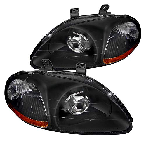 Spec-D Tuning Retrofit Style Projector Headlights Black Head Lamps for 1996-1998 Honda Civic Head Light Assembly Left + Right Pair