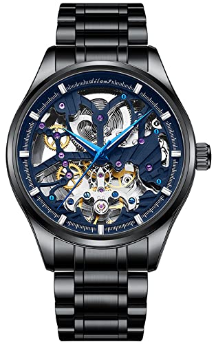 TEINTOP Reloj de pulsera automático para hombre con correa de acero, Negro y azul., Clásico