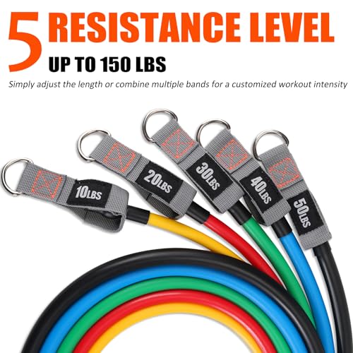 Image of Resistance Bands with Handles for Working Out Women and Men, Exercise Bands with Door Anchor, Stretch Bands for Home Workouts, Simple Guide Included
