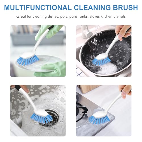 Image of SetSail Dish Brush with Handle, 2 Pack Stiff Bristles Dish Scrubber with Built-in Scraper Dish Scrub Brushes for Cleaning Dishes, Pots and Pans, Kitchen Sink