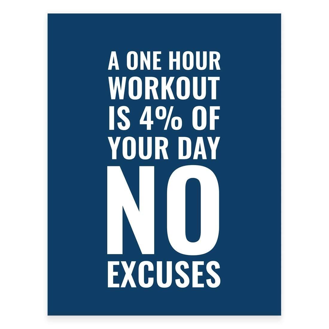 MQXFCZUX No Excuses Workout Motivation Poster One Hour a Day Quote Canvas Wall-Art for Discipline and Strength Home Office or Gym Decor Unframed,16x24inch(40x60cm)