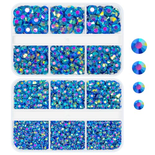 qiipii Royal Blue AB Resin Rhinestones for Crafting Dark Blue Flatback Stones 3mm 4mm 5mm 6mm No-Hotfix Diamonds Gems Charms Supllies for Nails Face Eyes Makeup Body Tumblers Bottles DIY Crafts Shoes