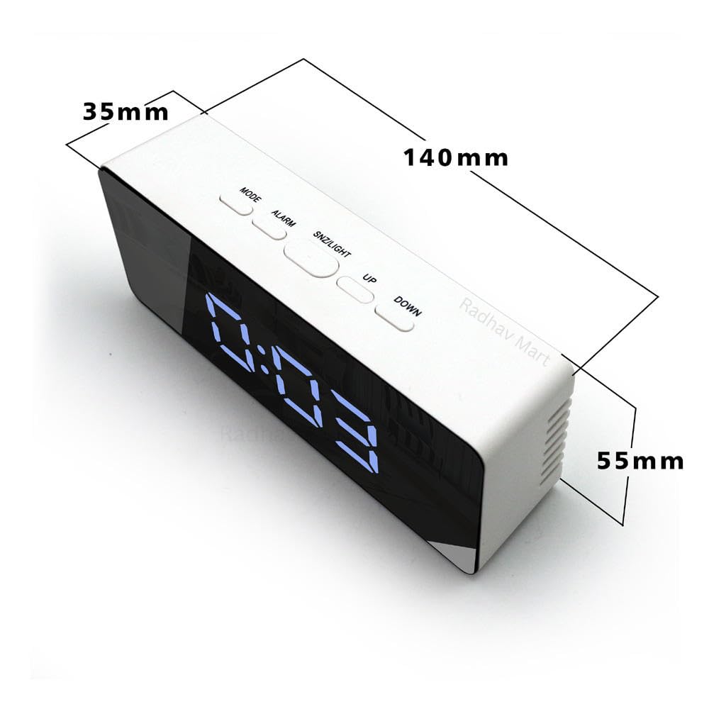 Radhav Mart Digital Alarm Clock Table Clock for Students, Bedroom, Office, Corporate | Mini Alarm Clock with Perfcat Sound, Automatic Sensor, Date & Temperature (Multicolour) 3