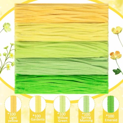 Image of Peryiter 500 Pcs Pipe Cleaners for DIY Flower Bouquets, Chenille Stems for Graduation Bouquet Crafts, Fuzzy Sticks for Handmade Flowers, DIY Gift, Art Projects(Yellow & Green Flower,12 Inch)