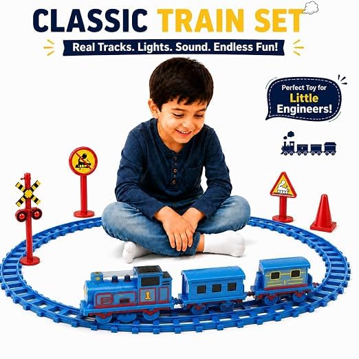 Image of Braintastic Play Train Set for Kids 3+ Years | Battery Operated Toy Train with Track | Colorful Railway Train Set for Boys & Girls | 14-Piece Train Track Toy