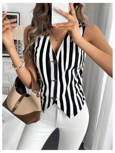 SHENHE Women's Leopard Print V Neck Button Up Vest Sleeveless Dressy Tank Top3