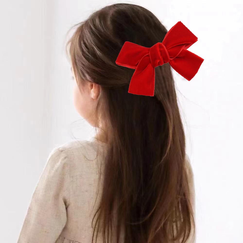 Lazo de terciopelo para niñas pequeñas, lazos de nudo hechos a mano, lazos neutros, pinzas de cocodrilo, accesorios para bebés y niñas pequeñas en pares (azul)