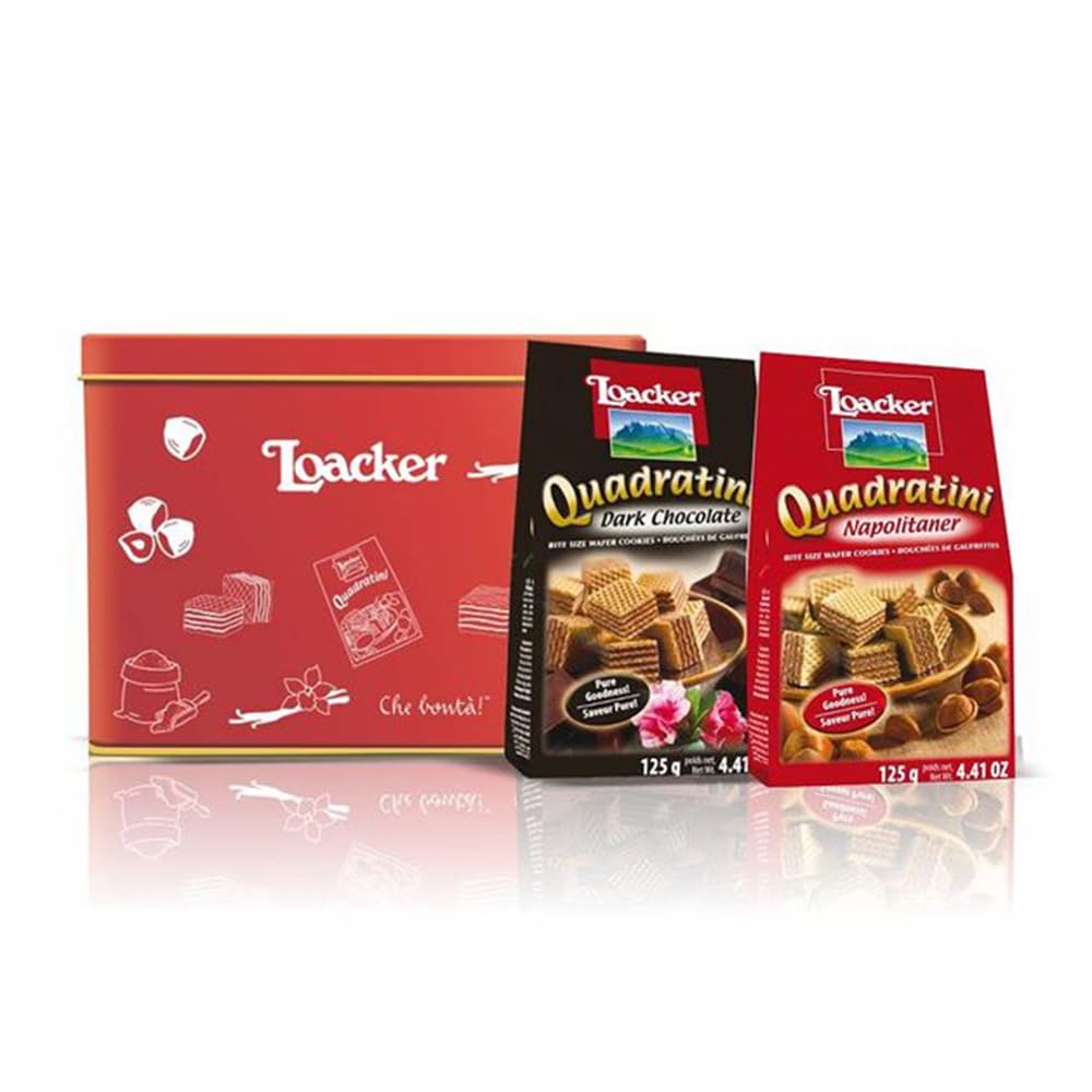 See full amazon price history chart for Loacker Quadratini Napolitaner 125g + Loacker Quadratini Dark Chocolate 125g (Combo Pack) + Gift Tin - Italy Loacker Quadratini Napolitaner 125g + Loacker Quadratini Dark Chocolate 125g (Combo Pack) + Gift Tin - Italy (B093T45T1C) Amazon Price History, Amazon Price Tracker