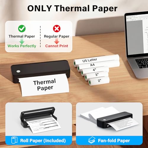 Gloryang Inkless Portable Printer for Travel, Wireless Thermal Printer Supports 8.5 x 11 Inch Thermal Paper, Bluetooth Machine Includes Carry Case and 3 Rolls of Paper Kit, Black - Image 4