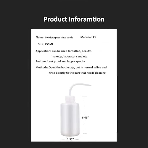 Miniatura 5 de 250ml 2 piezas Botella de plástico exprimible - Botella de enjuague y lavado de seguridad, suministros de tatuaje y laboratorio médico, boca curva,