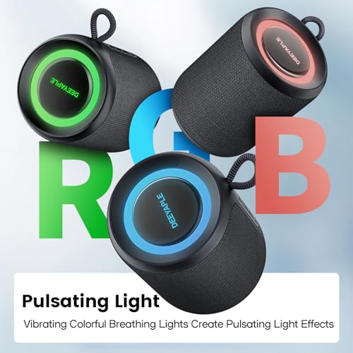 Image of Deeyaple Portable Bluetooth Speaker, IP67 Waterproof Mini Bluetooth Speaker Wireless V5.3 with Stereo Sound,All Day,TWS Pairing,LED Light,Gift for him /her (Matt Black)