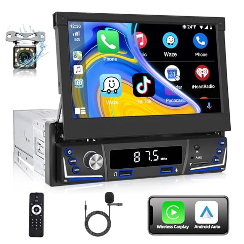 Podofo Radio de Coche 1 DIN con Pantalla 7'' y Cámara