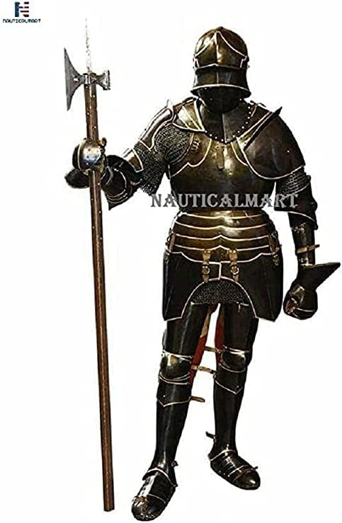 NauticalMart Medieval Knight Gothic 15th Century Closed Full Suit of Armor Wearable Halloween Costume in Antique Silver - 16 Gauge