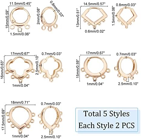 PandaHall 14K Gold Plated Hoop Earrings Multihole Earring Hooks 5 Pairs 5 Style Open Loop Leverback Earwires Golden Brass Leverback Hoop Earrings Earwire for Dangle Earring Jewellery Making