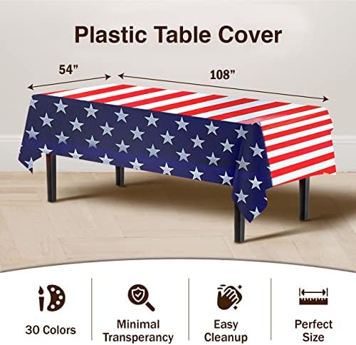 Exquisite 4th of July Plastic Table Cloth Disposable 12 Pack, 54 x 108 - 2