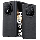 GIOPUEY Hülle Kompatibel mit Honor Magic V6, PU-Leder + Harter PC Hülle, Spezielle Lederstruktur Handyhülle，Anti-Fingerabdruck, Anti-Kratzer Cover - Black-1