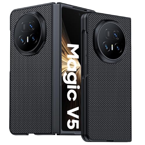 GIOPUEY Hülle Kompatibel mit Honor Magic V6, PU-Leder + Harter PC Hülle, Spezielle Lederstruktur Handyhülle，Anti-Fingerabdruck, Anti-Kratzer Cover - Black-1