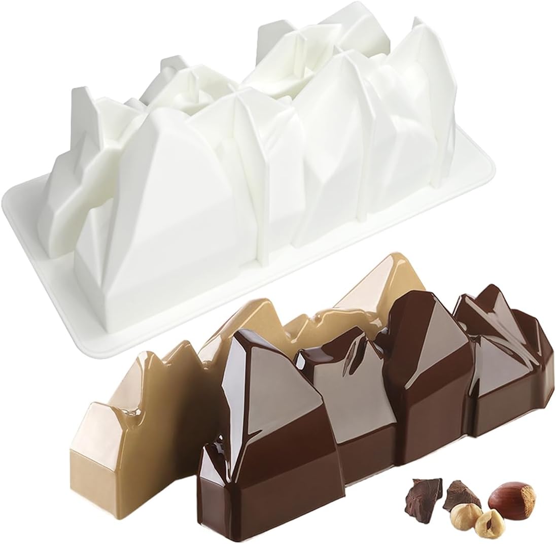 mostsom Silicone Mold - 11 Inch Non-Stick Cake Baking Pan for Cake, Chocolate, Candy, Soap - Flexible & Durable, Easy Release, BPA-Free (D_ Snow Mountain)