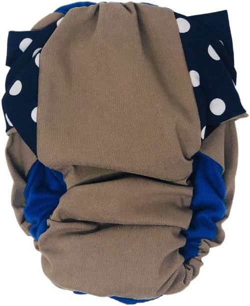 Navy Blue Polka Dot on Brown Dog Diaper, S, with Tail Hole - Made in USA