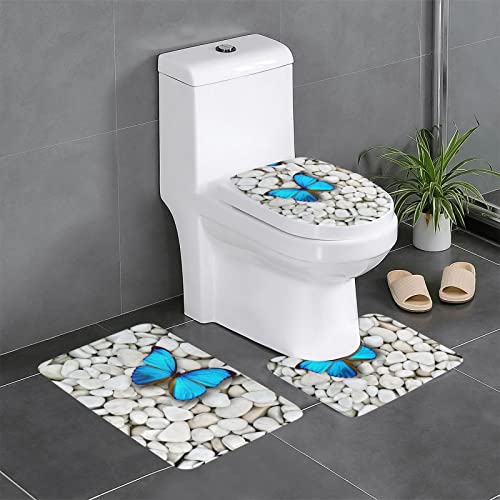 Badezimmerteppich mit Schmetterlings- und Steinmotiv, 3-teilig, perfekt für Badezimmer, superweich,...